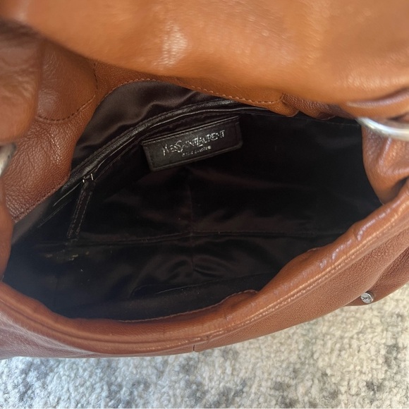 YSL Yves Saint Laurent Mamounia Sac Brown Leather Shoulder Pleated Hobo Bag - Picture 14 of 17